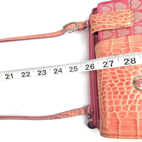 Brighton Crossbody Wallet Pink Mix Croc Canvas Leather Hearts Purse Vintage - Picture 11 of 13
